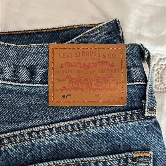 Levi’s 501- Classic High-Rise Straight Leg Blue Jeans - Picture 7 of 9